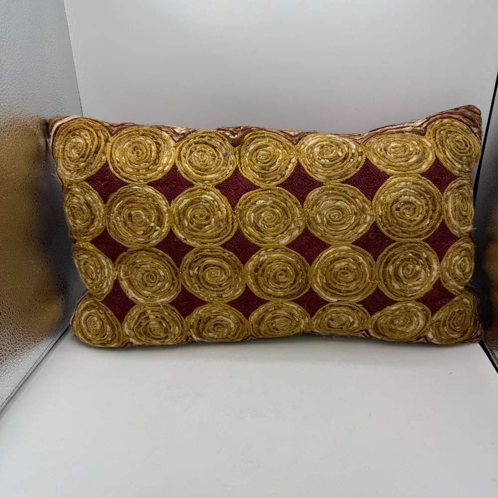 Pier 1 Imports Throw Pillow Made in India Size 12 X 18 Medallion Gold Maroon